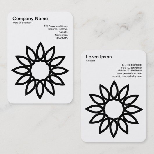 幾何学模様の花 – 白に黒 名刺 (正面/裏面)