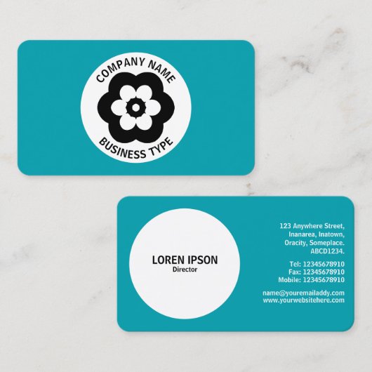 幾何学模様の花 – 青#009FAE 名刺 (正面/裏面)