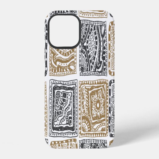 幾何学模様の落書き、ヴィンテージの抽象的なパターン iPhoneケース (裏面)