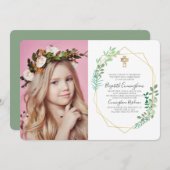 幾何学模様の葉のクロスフォトコミューニオン招待状 招待状 (正面/裏面)