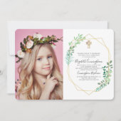 幾何学模様の葉のクロスフォトコミューニオン招待状 招待状 (正面)