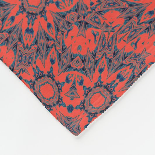 幾何学模様の赤いターコイズ フリースブランケット (角)