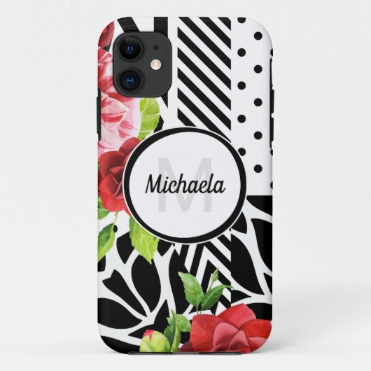 幾何学模様の赤い花のモノグラム Case-Mate iPhoneケース (裏面)