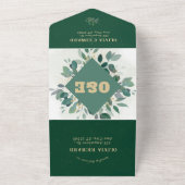 幾何学模様の金ゴールドと緑(Rsvp付結婚) オールインワン招待状 (外側)