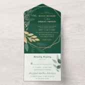 幾何学模様の金ゴールドと緑(Rsvp付結婚) オールインワン招待状 (内側)