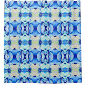 幾何学模様の青いパターン（2色） シャワーカーテン (正面)