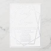 幾何学模様の青と銀結婚色 箔招待状 (正面)