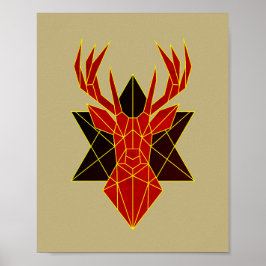 幾何学模様の鹿の動物のイラストレーションモダン赤 ポスター