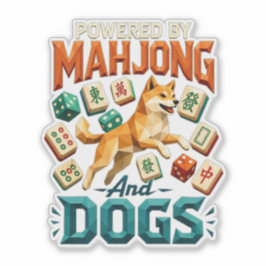 幾何学模様の麻雀と柴犬 シール