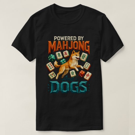 幾何学模様の麻雀と柴犬 Tシャツ (デザイン正面)