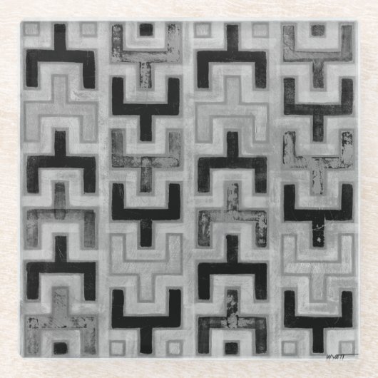 幾何学模様を持つアフリカの泥布の織物 ガラスコースター (正面)