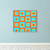 幾何学模様カラーターコイズオレンジ キャンバスプリント (インサイチュ (ウッドフロア))