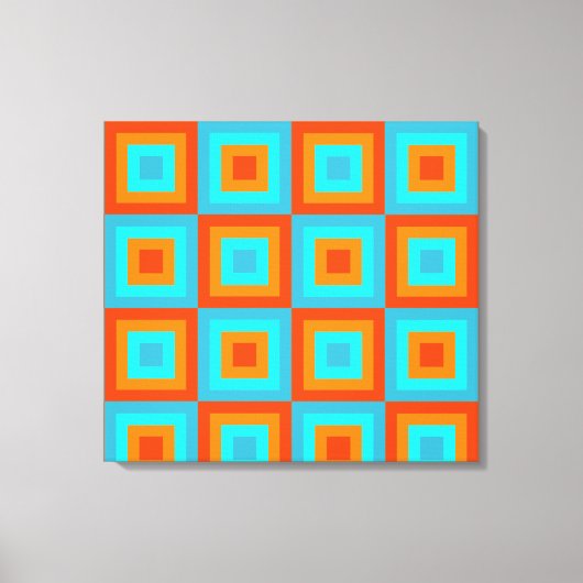 幾何学模様カラーターコイズオレンジ キャンバスプリント (正面)