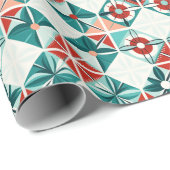 幾何学模様クリスマスブルーレッドスタイルの花の模様 ラッピングペーパー (ロールコーナー)