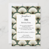 幾何学模様グリーンホワイトアートデコ50th誕生日パーティー 招待状 (正面)