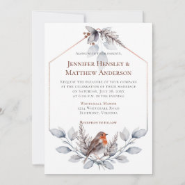 幾何学模様シルバーグレー葉サビドリ 招待状