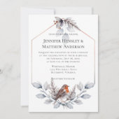 幾何学模様シルバーグレー葉錆鳥の招待者 招待状 (正面)