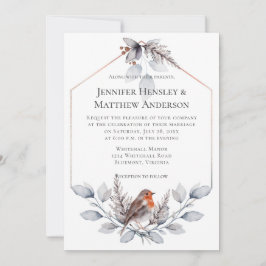 幾何学模様シルバーグレー葉錆鳥の招待者 招待状