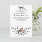 幾何学模様シルバーグレー葉錆鳥の招待者 招待状 (スタンド正面)