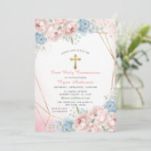 幾何学模様ピンクブルーバラファーストホーリーコミュニオン 招待状 (スタンド正面)