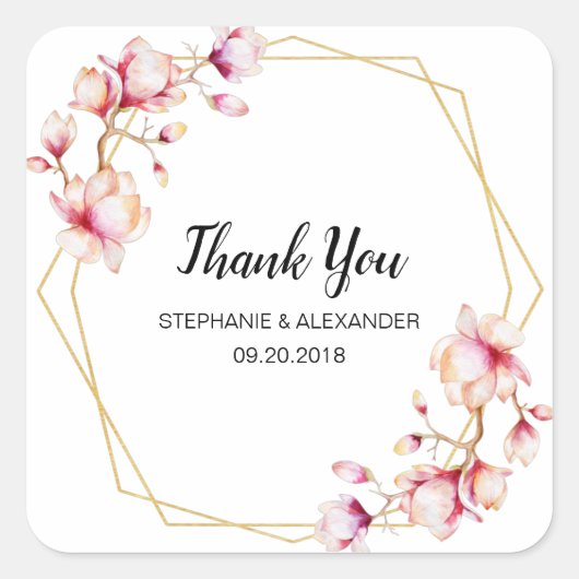 幾何学模様ピンクマグノリア スクエアシール (正面)