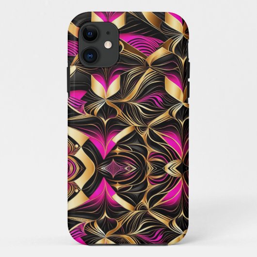 幾何学模様ピンク黒金ゴールド Case-Mate iPhoneケース (裏面)