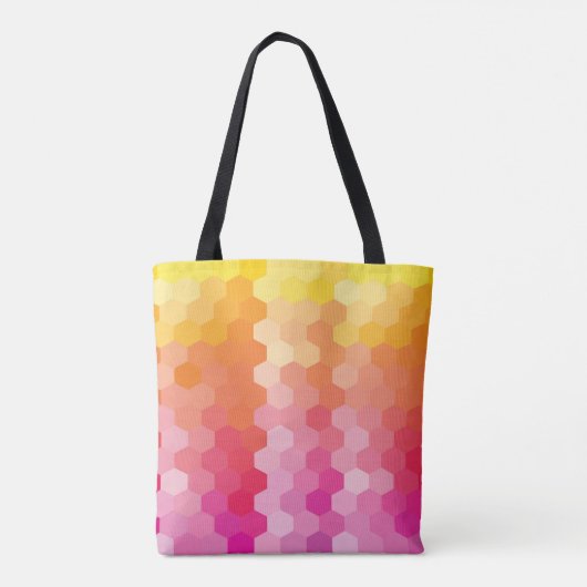 幾何学模様ピンク&イエロー六角トートバッグ – モダン トートバッグ (裏面)