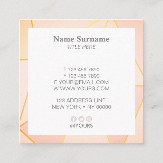 幾何学模様ピーチ金ゴールドスクエア名刺 スクエア名刺 (裏面)