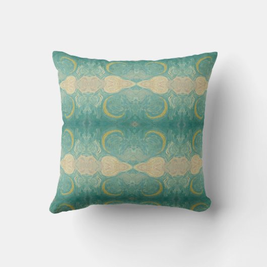 幾何学模様ファンゴッホサイプレス緑の月枕 クッション (裏面)