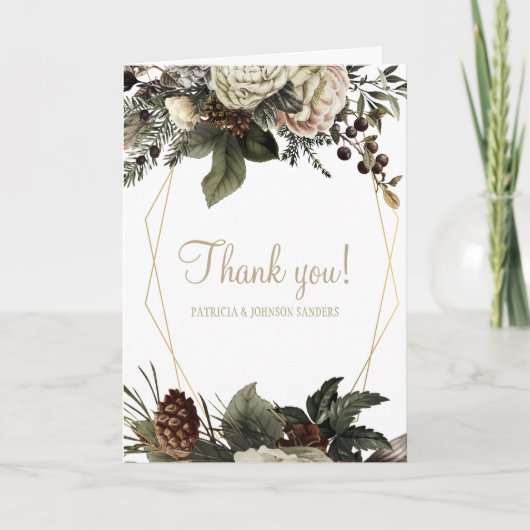 幾何学模様フローラの冬感謝していの結婚 サンキューカード (正面)