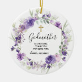 幾何学模様フローラパープルゴッドマザー記念 セラミックオーナメント (正面)