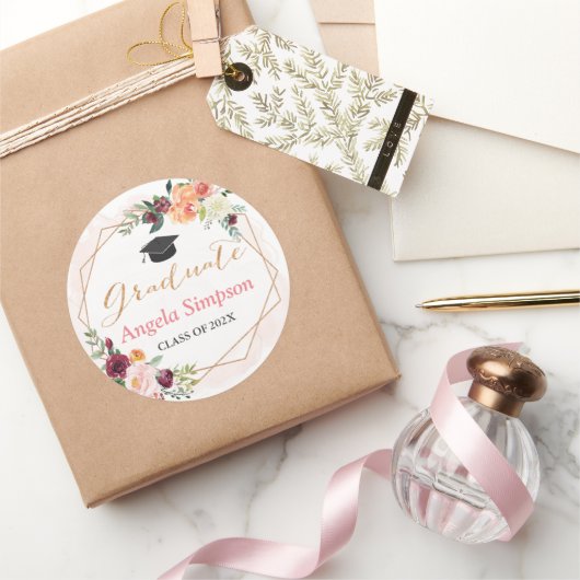幾何学模様フローラ卒業ありがとう ラウンドシール (ギフト)