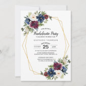 幾何学模様ブルゴーニュ海軍の花のバチェロレッテ 招待状 (正面)