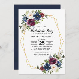 幾何学模様ブルゴーニュ海軍の花のバチェロレッテ 招待状