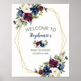 幾何学模様ブルゴーニュ海軍の花ベビーシャワー ポスター