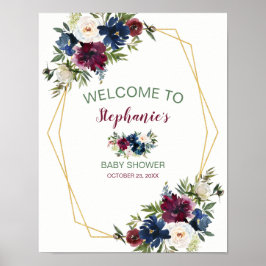 幾何学模様ブルゴーニュ海軍の花ベビーシャワー ポスター