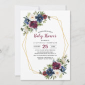 幾何学模様ブルゴーニュ海軍の花ベビーシャワー 招待状 (正面)