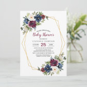 幾何学模様ブルゴーニュ海軍の花ベビーシャワー 招待状 (スタンド正面)