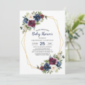 幾何学模様ブルゴーニュ海軍の花ベビーシャワー 招待状 (スタンド正面)