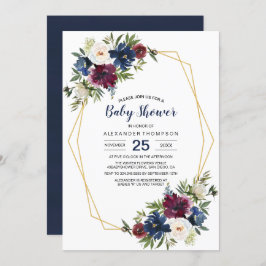 幾何学模様ブルゴーニュ海軍の花ベビーシャワー 招待状