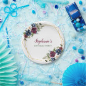 幾何学模様ブルゴーニュ海軍フラワーズ誕生日 ペーパープレート (パーティー)