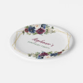 幾何学模様ブルゴーニュ海軍フラワーズ誕生日 ペーパープレート (アングル)