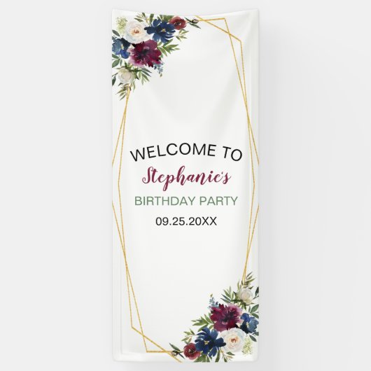 幾何学模様ブルゴーニュ海軍フラワーズ誕生日 横断幕 (縦)