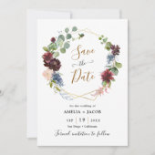 幾何学模様ブルゴーニュ海軍フローラ日付の保存 招待状 (正面)