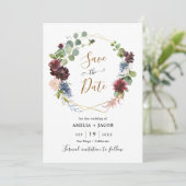 幾何学模様ブルゴーニュ海軍フローラ日付の保存 招待状 (スタンド正面)