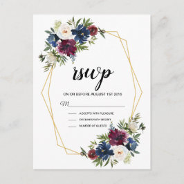 幾何学模様ブルゴーニュ海軍結婚の花 インビテーションポストカード