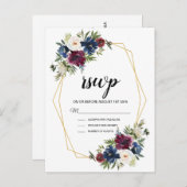 幾何学模様ブルゴーニュ海軍結婚の花 インビテーションポストカード (正面/裏面)