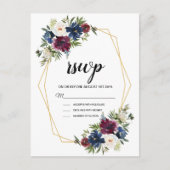 幾何学模様ブルゴーニュ海軍結婚の花 インビテーションポストカード (正面)