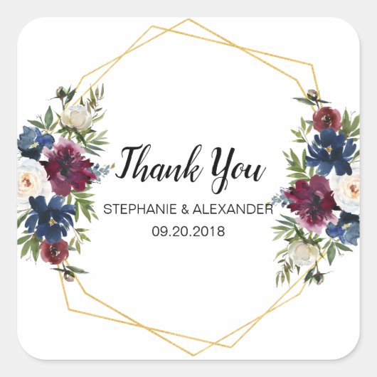 幾何学模様ブルゴーニュ海軍結婚の花 スクエアシール (正面)