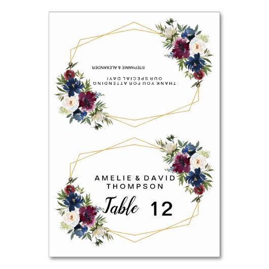 幾何学模様ブルゴーニュ海軍結婚の花 テーブルナンバー (正面)